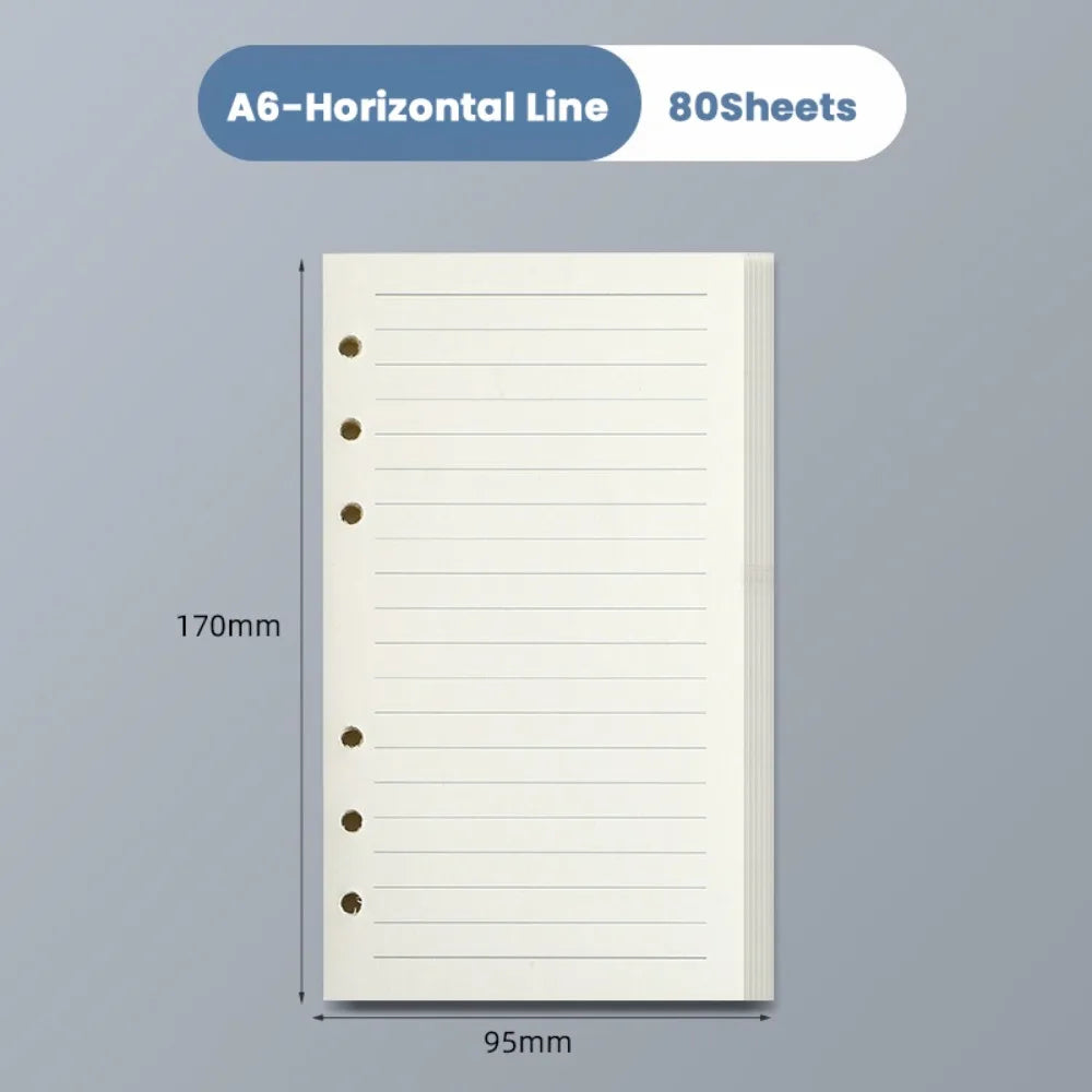 80Sheets Kraft Paper Loose Leaf Paper A5/A6/A7 Horizontal Line/Blank 6-hole Binder Inner Page Notepad Inside Paper Gift
