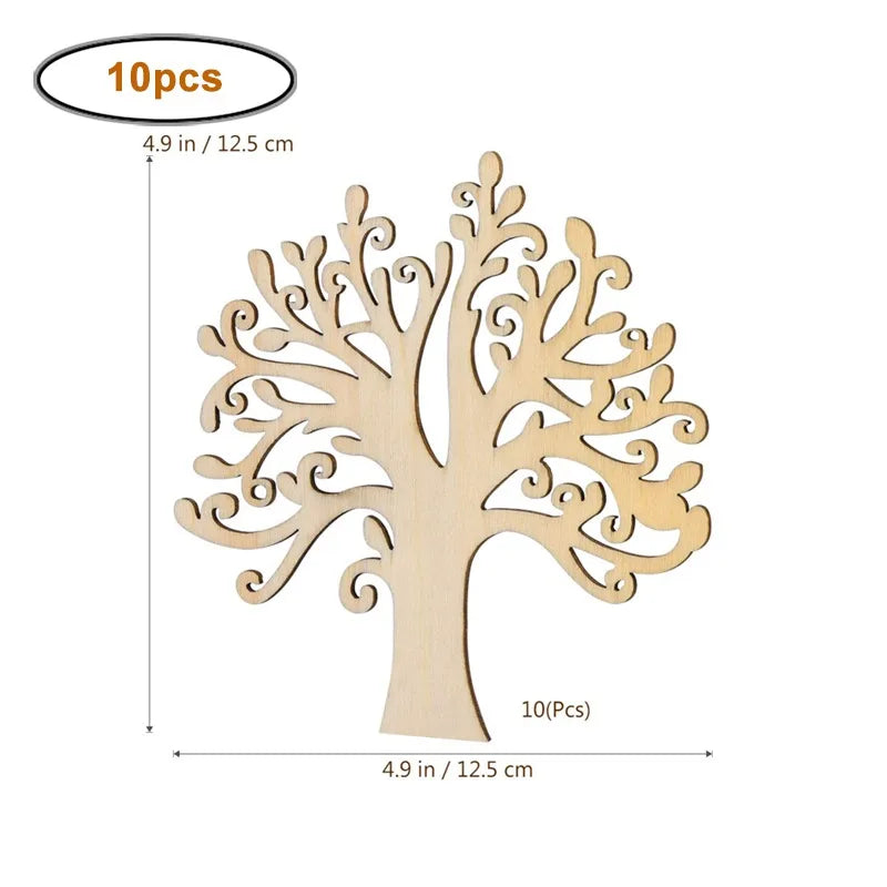 10pcs/lot Blank Wooden Tree Embellishments for DIY Crafts, Wooden Ornaments Unfinished Painting Wood Crafts for Home Decor