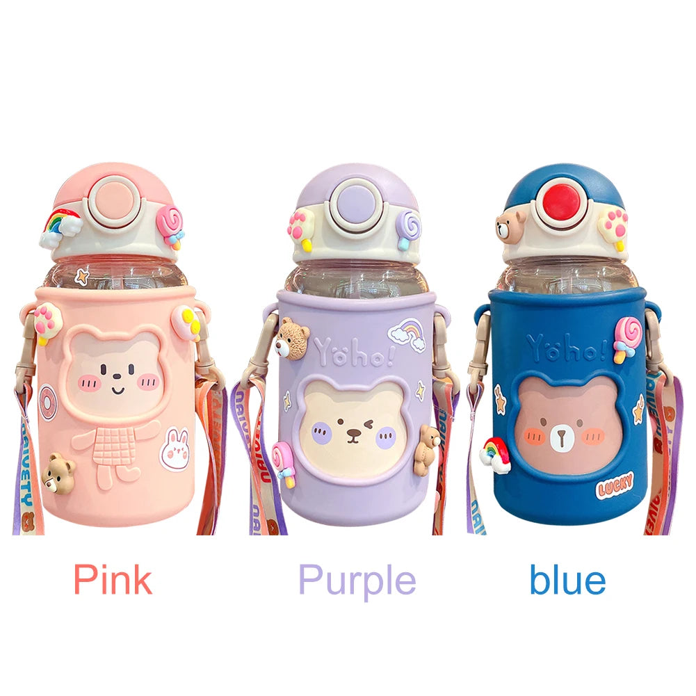 Kawaii Water Bottle Cute Bear Kettle Travel Sport Tumbler Portable Drinking Mug for Child Kids Girl Large Capacity Cartoon Cup