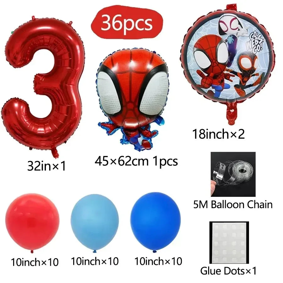 Spider and His Amazing Friends Spider Number Aluminum Balloons Birthday Party Decorations Balloon for Kids Baby Shower gifts