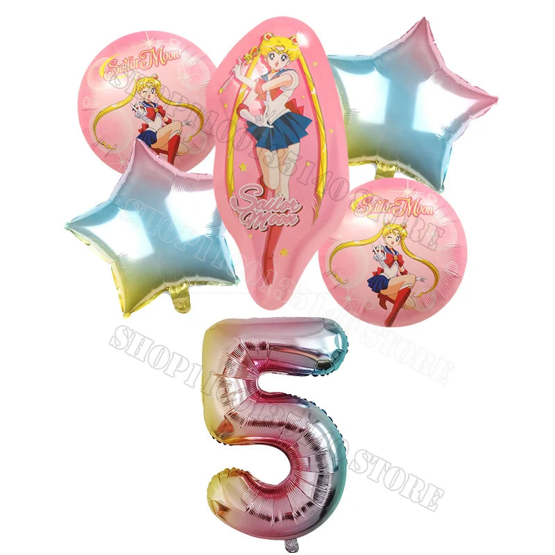 Sailor Moon Number Balloon Set Birthday Party Decoration Aluminum Foil Ballon Girl Photo Props Cute Baby Shower Parties Supplies