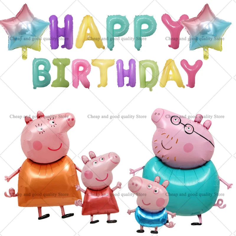 Peppa Pigs Birthday Decorative Ballons Set Aluminum Foil Balloon Number Balloons Set Party Decoration Photographic Props Gift