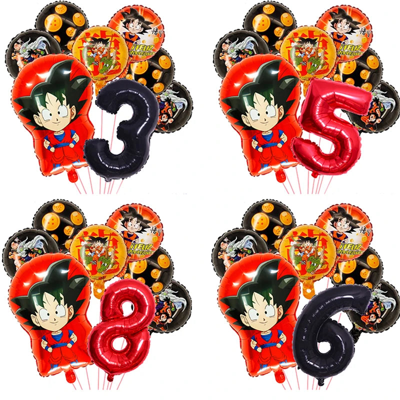 Dragons Ball Boy Birthday Balloon Decoration Son Goku Kids Party Supplies Number Ballons Anime Cartoon Foil Round Balloons