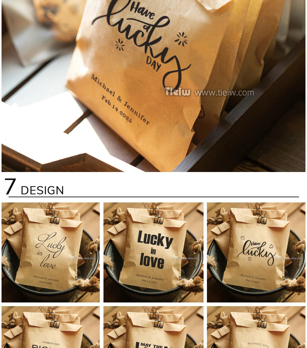 50PCS Personalized Wedding Favor Bags Custom Name Date Lottery Game Kraft Paper Perfect for Weddings Engagements Bridal Showers