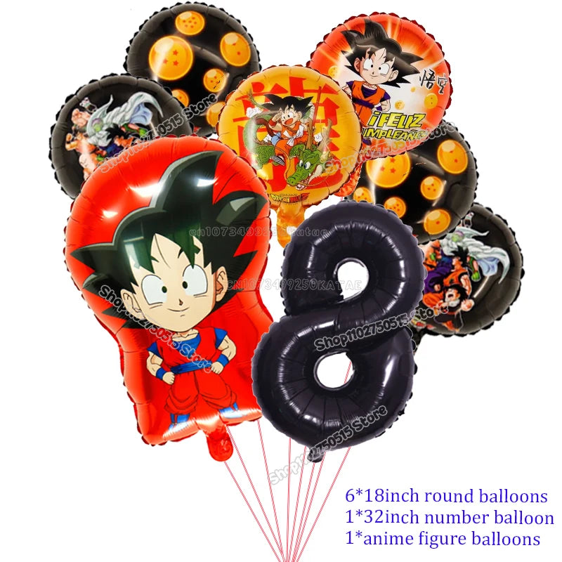 Dragons Ball Boy Birthday Balloon Decoration Son Goku Kids Party Supplies Number Ballons Anime Cartoon Foil Round Balloons