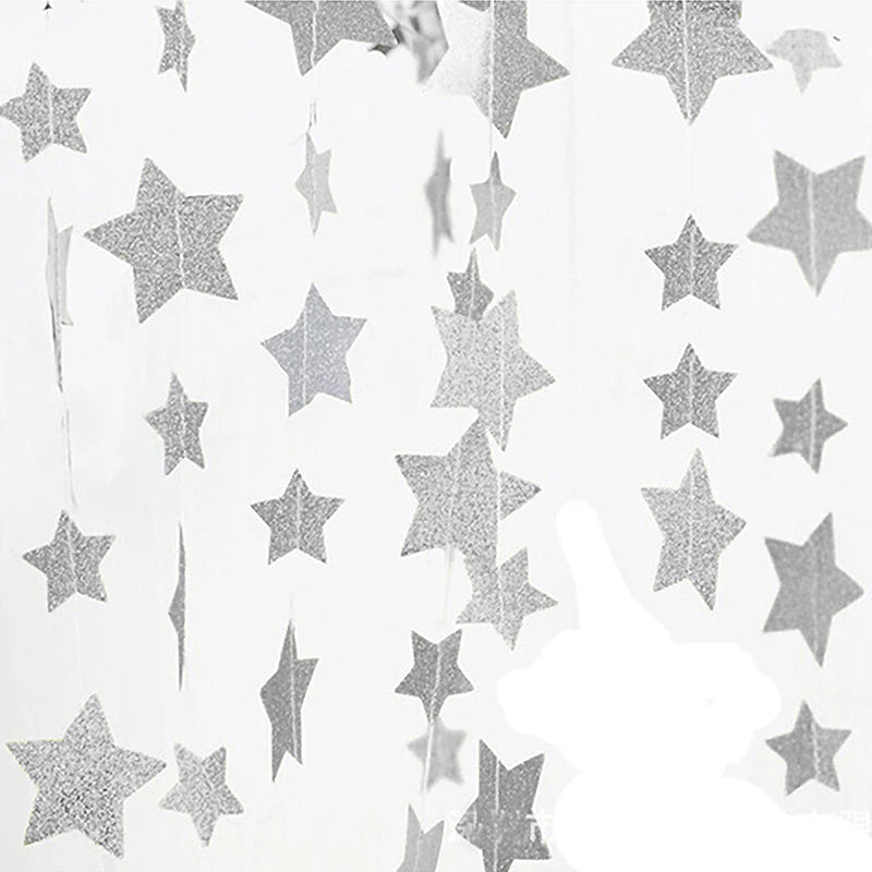 4M Silver Iridescent Paper Garland Star Round String Banners Wedding Birthday Party Home Hanging Decorations Baby Shower Favors