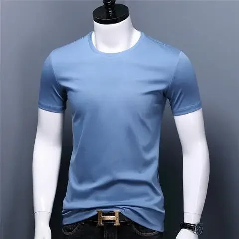 Men's Casual Turtleneck T-Shirts Short Sleeve Solid Slim Fit Silk High Neck Tops Inner Wear Trendy Round Neck Base Layer Shirt