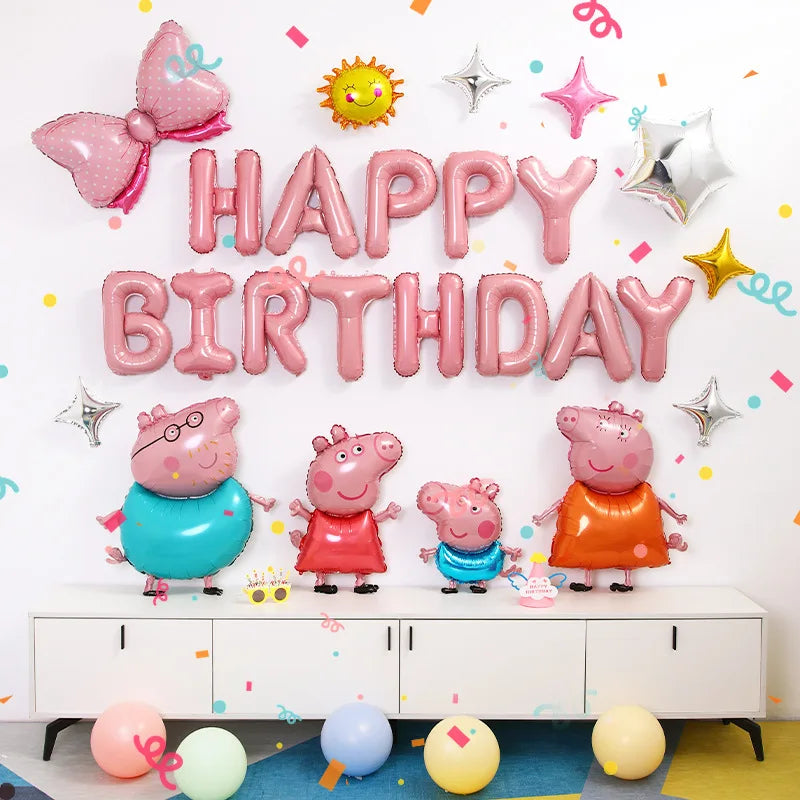 Peppa Pigs Birthday Decorative Ballons Set Aluminum Foil Balloon Number Balloons Set Party Decoration Photographic Props Gift