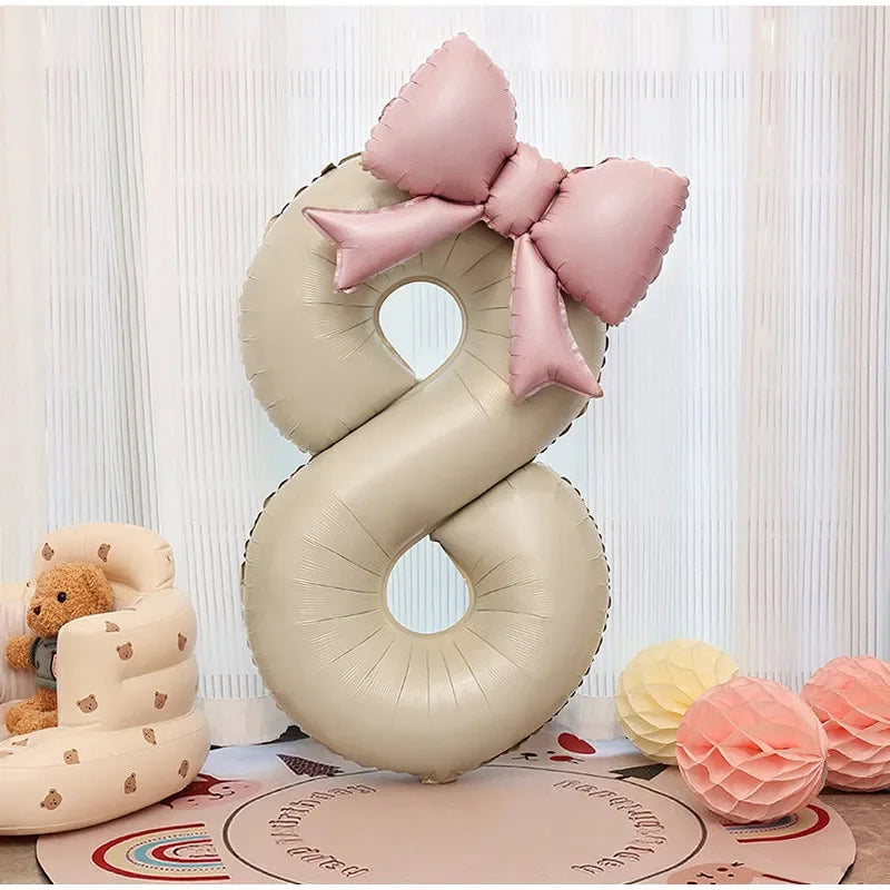 1pc Large Number Pink Foil Balloon With Bow 1 2 3 4 5 6 7 8 9 For Wedding Birthday Party Ballons Jumbo Number Balloon