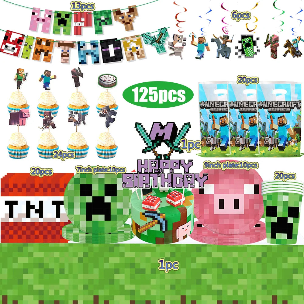 Kids Birthday Decoration Disposable Tableware Game Theme Cups Plates Balloons Baby Shower Birthday Party Supplies Gift Toy