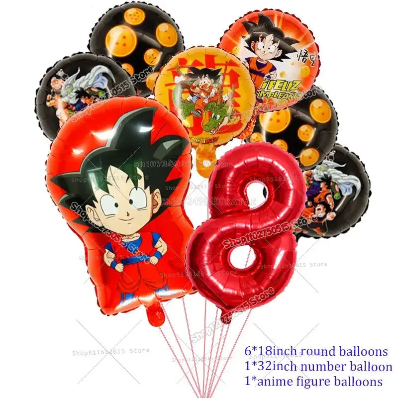 Dragons Ball Boy Birthday Balloon Decoration Son Goku Kids Party Supplies Number Ballons Anime Cartoon Foil Round Balloons