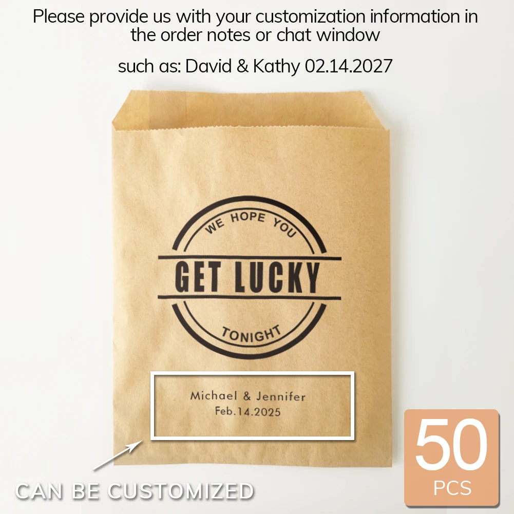 50PCS Personalized Wedding Favor Bags Custom Name Date Lottery Game Kraft Paper Perfect for Weddings Engagements Bridal Showers