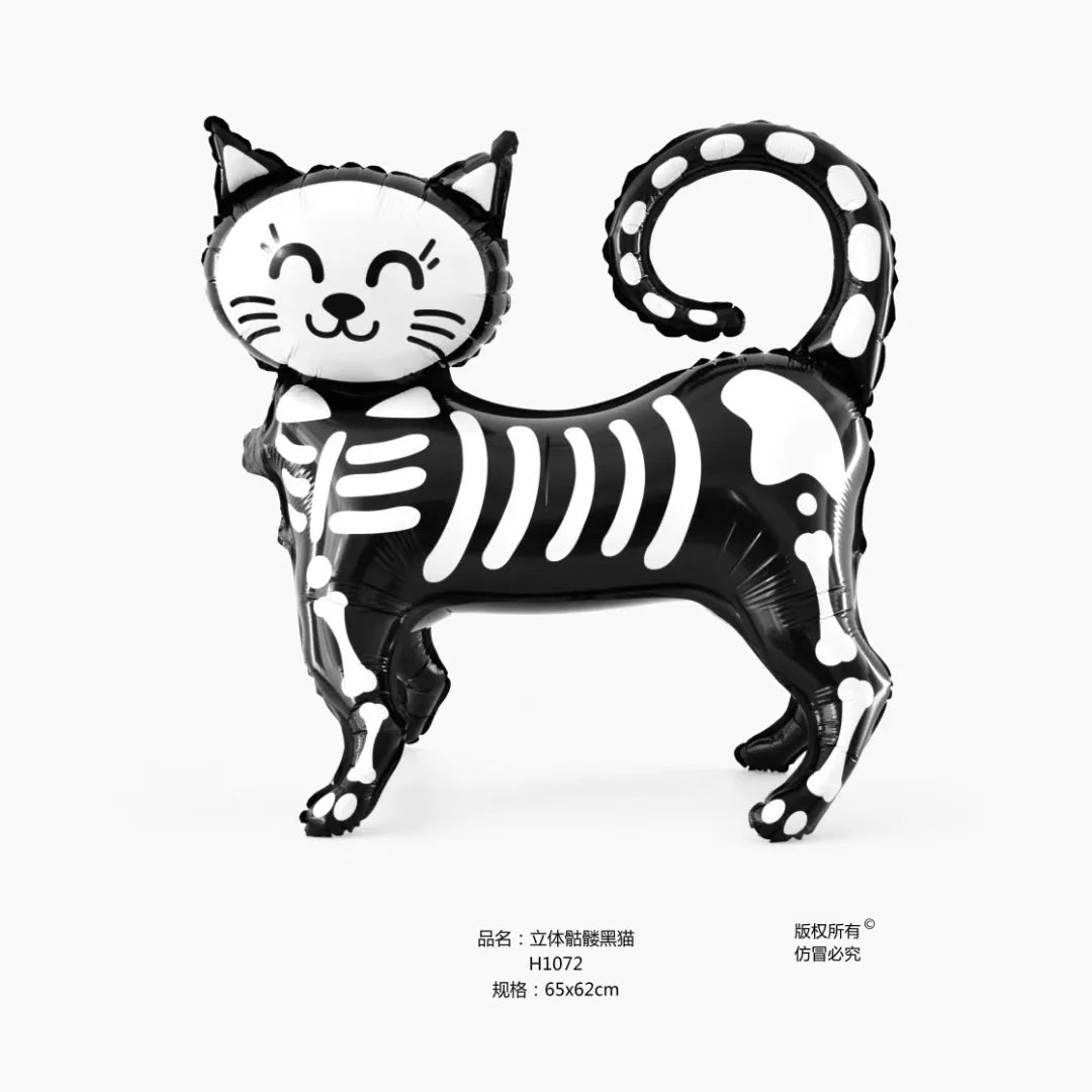 Halloween party decoration with black cat, aluminum foil balloons, 4D standing cartoon, green eyed cat, binding cloth design, Gh