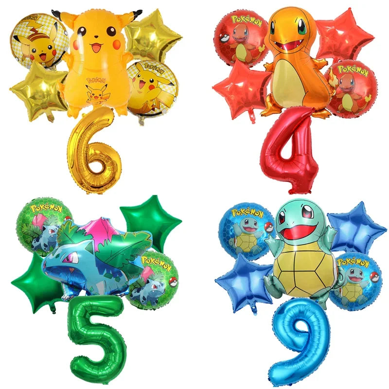 Pokemon Numbers Ballons Pikachu Charmander Birthday Balloons Party Decoration Baby Shower Ornaments Anime Room Decor Kids Gifts