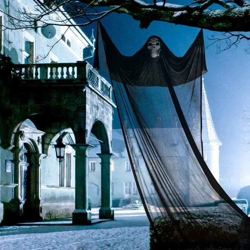 Scary Halloween Decor Outdoor Hanging Skull Ghost Creepy Sound Light Up Eyes,Halloween Outside Ghosts House Yard Lawn Decor