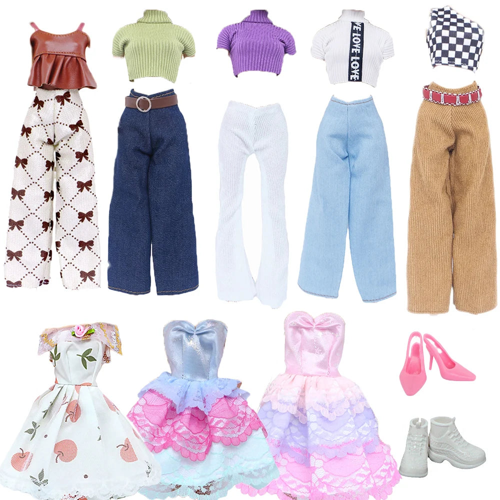 Modern Doll Clothes 11.8'' 30cm Girl Doll Outfit Mini Dress with High Heel Shoes Boots Accessories Kids Doll Toy