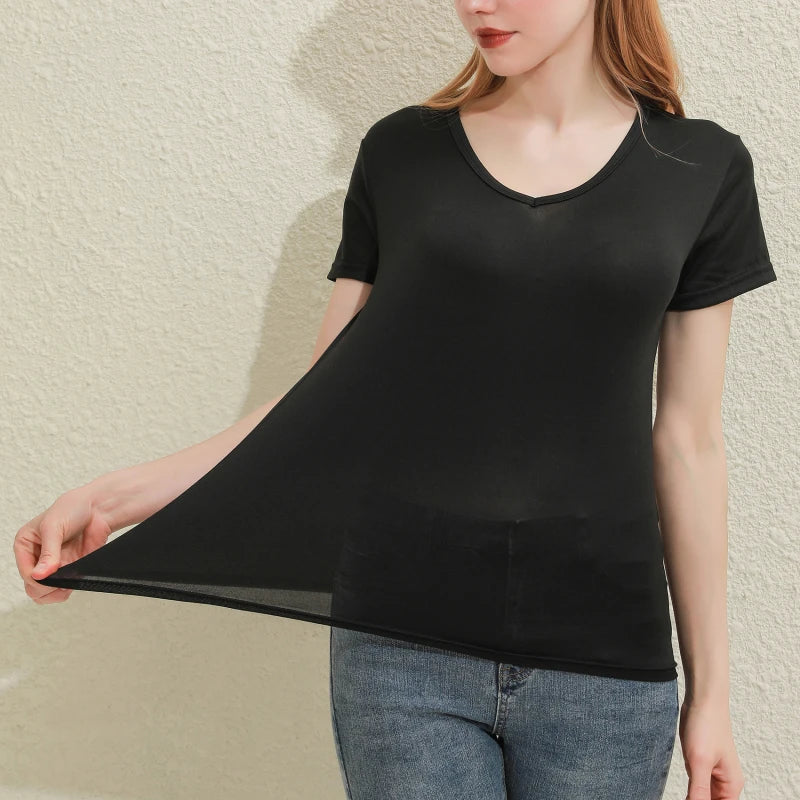 2025 Short T-Shirts Summer Women's Short Sleeve Round Neck Casual Blouse Shirts Solid Color Tops  Black / White