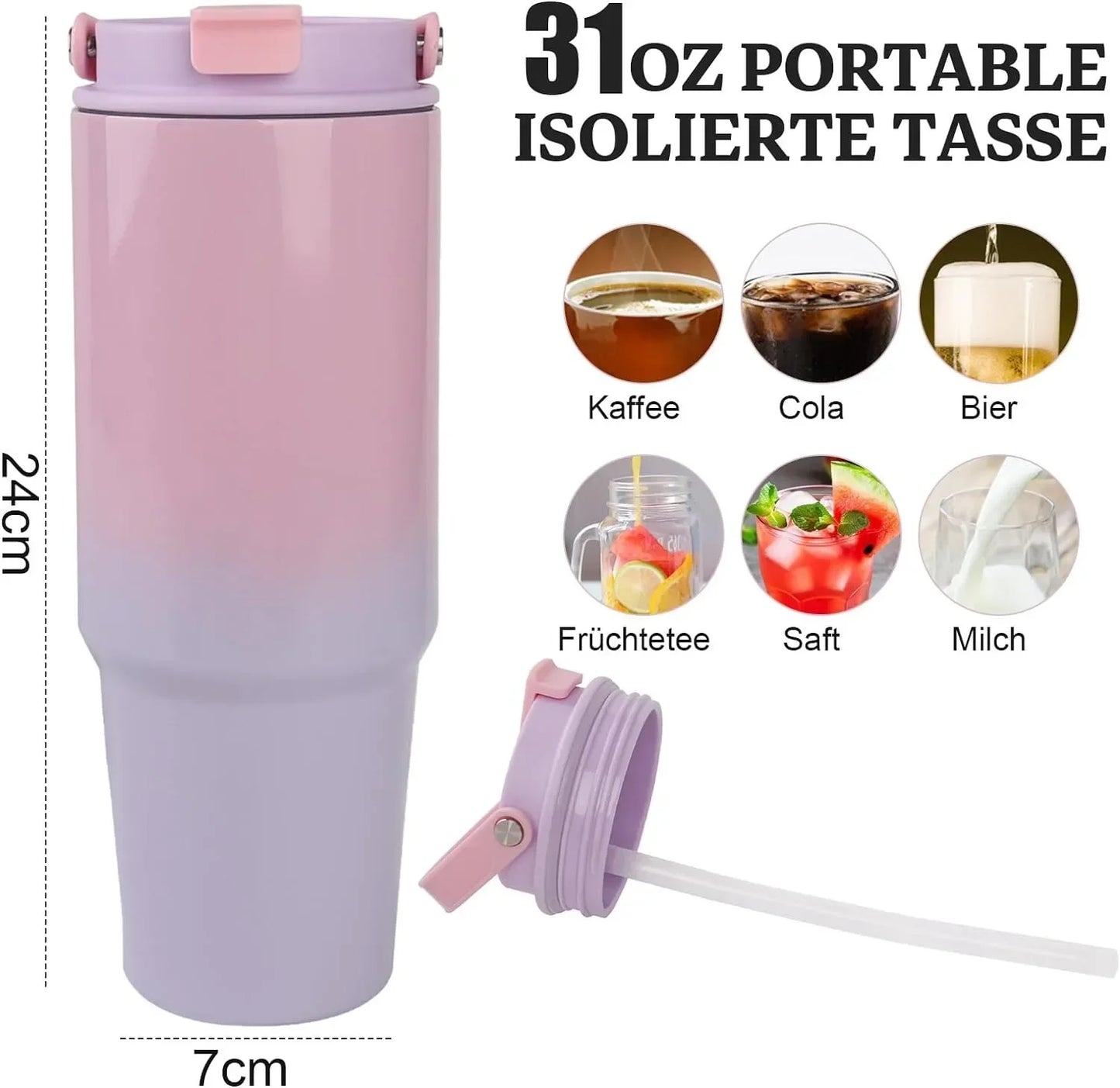 With Straw Double-layer Insulation Cold Hot Travel Mug Vacuum Flask Car Water Bottle Thermos Cup Stainless Steel Insulated Mug