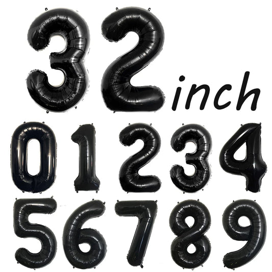 32inch Black Number Foil Balloons for Birthday Party Wedding Anniversary Baby Shower Decor 0 1 2 3 4 5 6 7 8 9 Digital Balloon