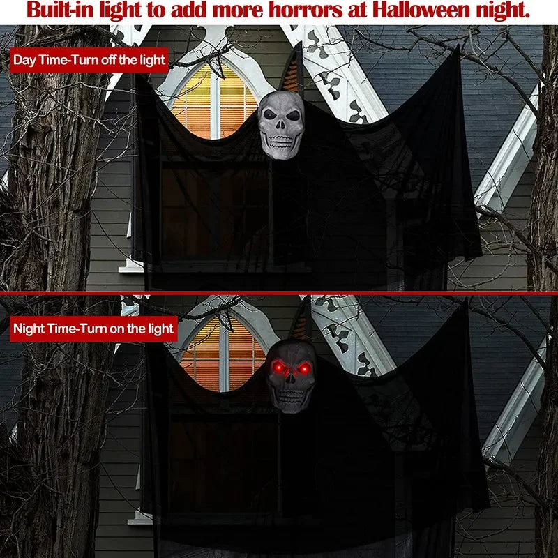 Scary Halloween Decor Outdoor Hanging Skull Ghost Creepy Sound Light Up Eyes,Halloween Outside Ghosts House Yard Lawn Decor