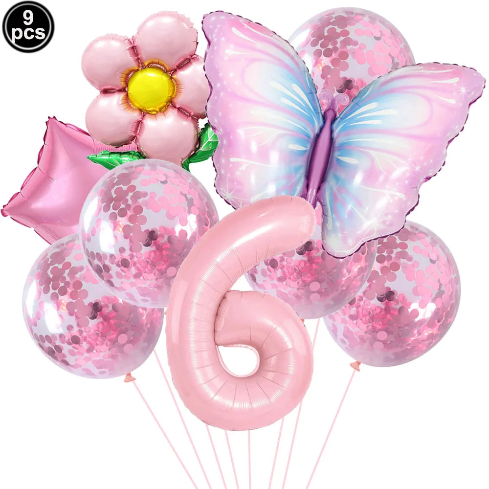 Butterfly Balloons 4th Birthday Decorations for Girl Pink Butterfly Foil Ballon Fairy 4th Birthday Party Decorations Baby Shower