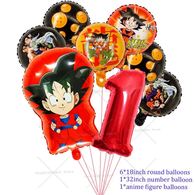 Dragons Ball Boy Birthday Balloon Decoration Son Goku Kids Party Supplies Number Ballons Anime Cartoon Foil Round Balloons
