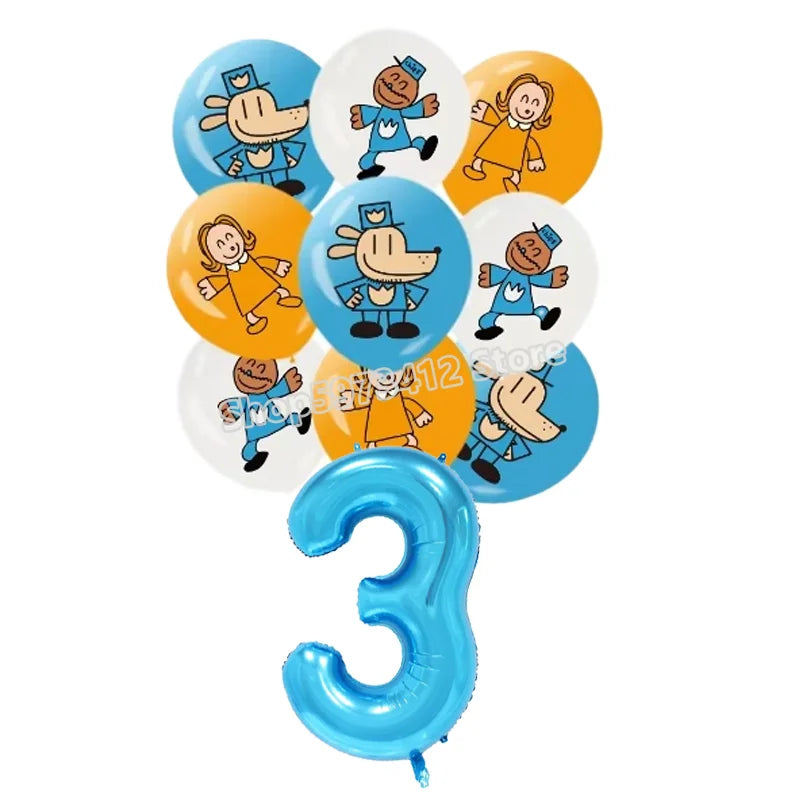 Dog Man Movie Theme Balloon Birthday Number Balloons Cartoon Comic Child Party Decoration Baby Shower Supplies Ballons Kids Gift