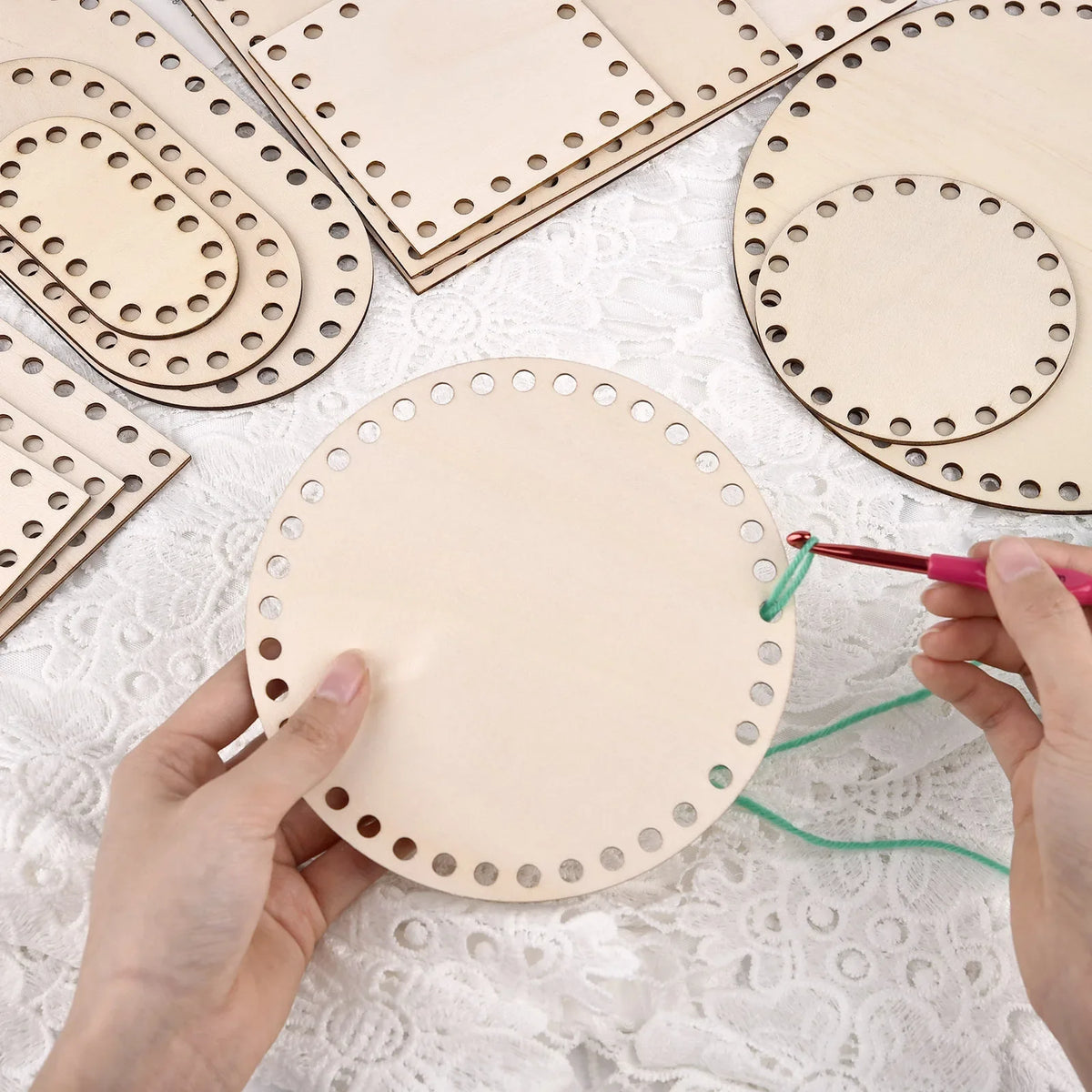3pcs Wooden Crochet Basket Base Round Square Rectangle Ellipse Bottom Crochet Basket Hand-Woven DIY Crafts Supplies Making Tools
