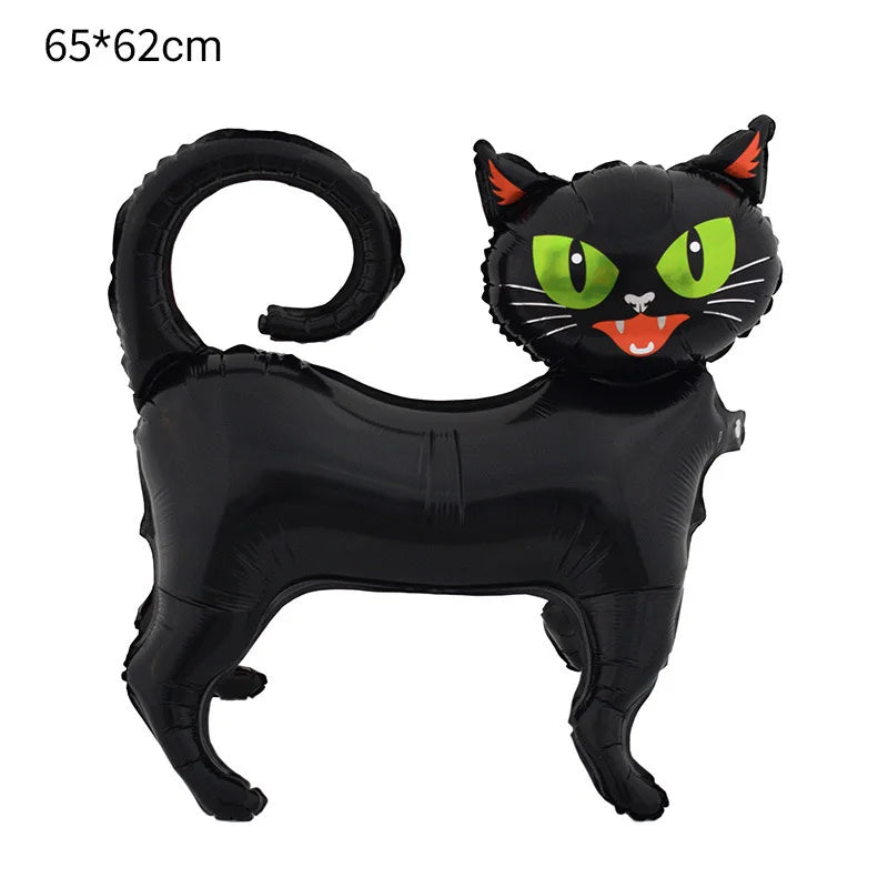 Halloween party decoration with black cat, aluminum foil balloons, 4D standing cartoon, green eyed cat, binding cloth design, Gh