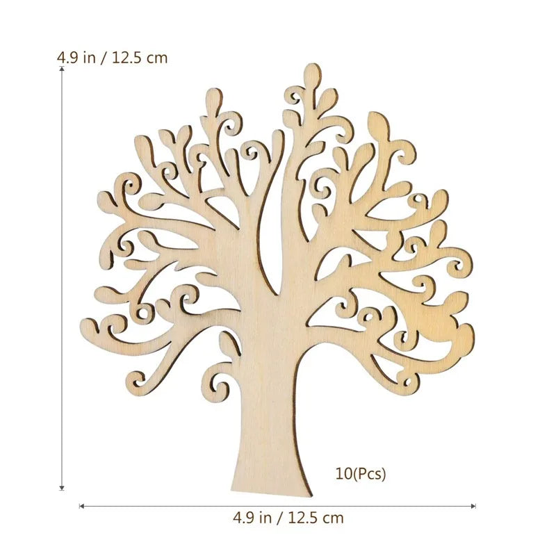 10pcs/lot Blank Wooden Tree Embellishments for DIY Crafts, Wooden Ornaments Unfinished Painting Wood Crafts for Home Decor