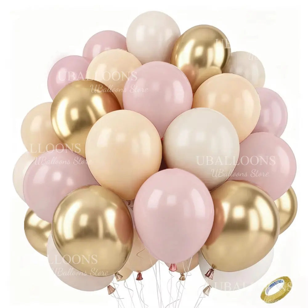 40Pcs White Sand Latex Balloons 10Inch Boho Sand White Metal Chrome Gold Balloons for Birthday Wedding Baby Shower Party Decor