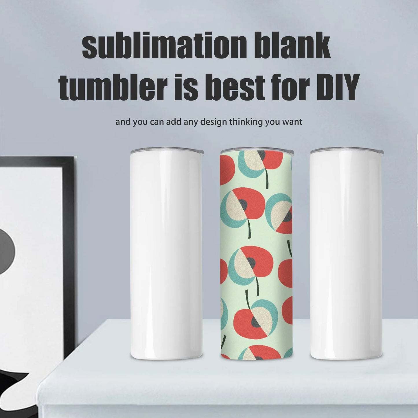 A36T-Sublimation Tumblers 20 Oz Skinny Straight,Stainless Steel Sublimation Blanks Skinny Tumbler,With Lid And Straw,4 Pack
