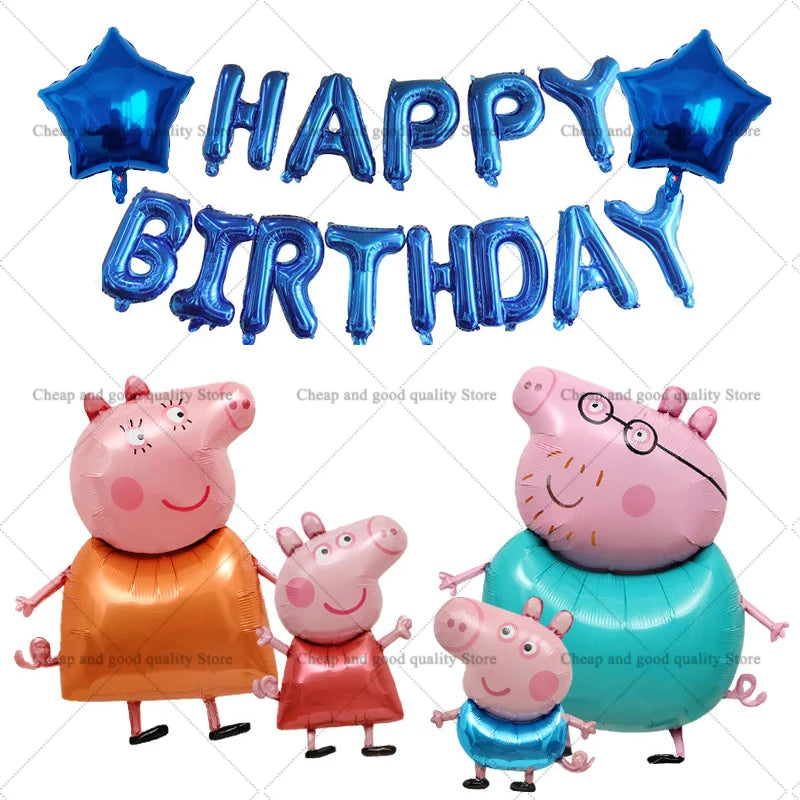 Peppa Pigs Birthday Decorative Ballons Set Aluminum Foil Balloon Number Balloons Set Party Decoration Photographic Props Gift