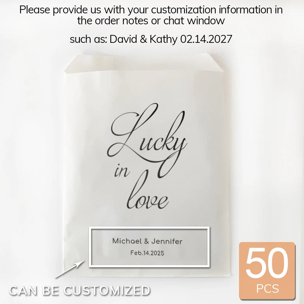 50PCS Personalized Wedding Favor Bags Custom Name Date Lottery Game Kraft Paper Perfect for Weddings Engagements Bridal Showers