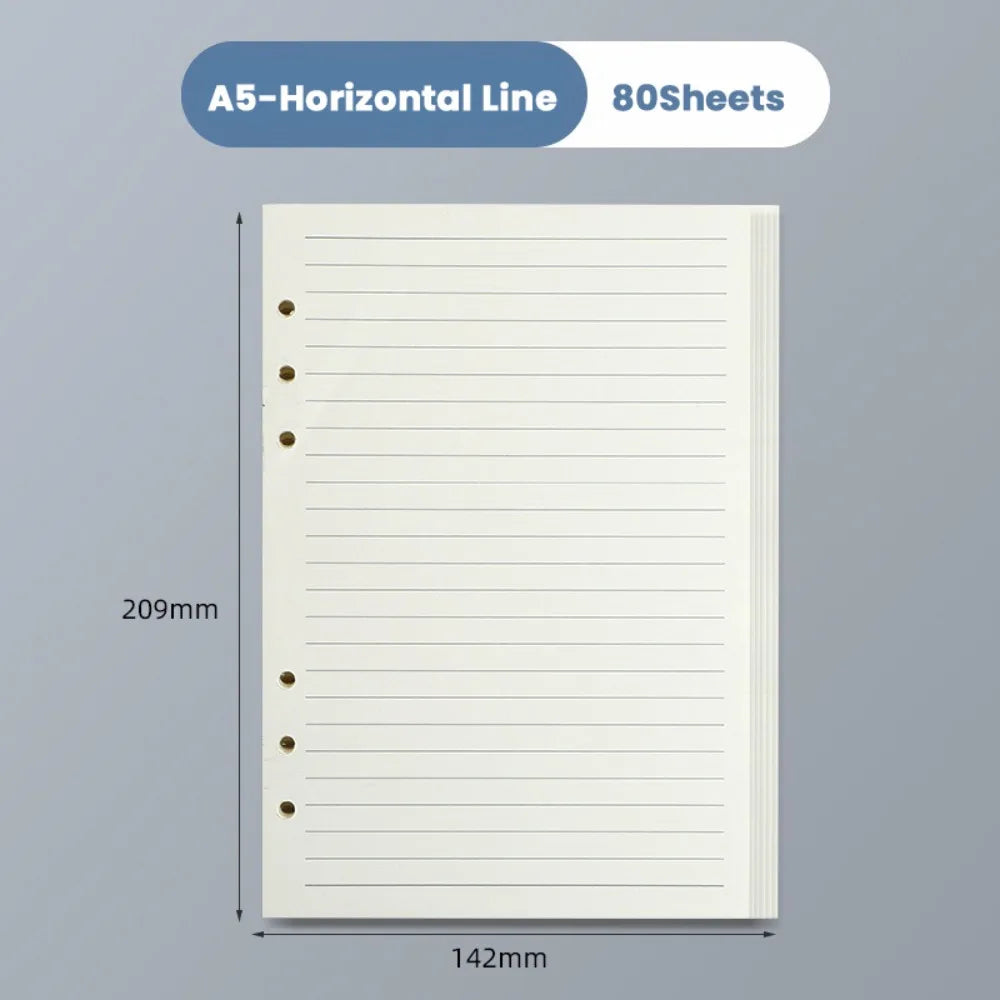 80Sheets Kraft Paper Loose Leaf Paper A5/A6/A7 Horizontal Line/Blank 6-hole Binder Inner Page Notepad Inside Paper Gift