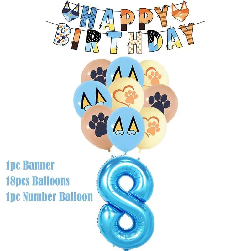 New Cartoon Dogs Birthday Party Decoration Full Set Kit Blue Dog Happy Birthday Plates Napkins Cups Tableware Supplies Kid Favor