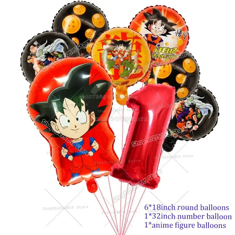 Dragons Ball Boy Birthday Balloon Decoration Son Goku Kids Party Supplies Number Ballons Anime Cartoon Foil Round Balloons