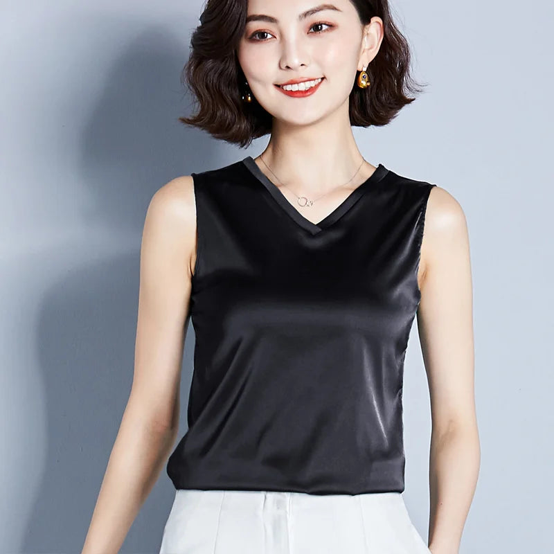 New Imitation Silk Ladies Sleeveless Blouse Halter Sexy Shirt Tops