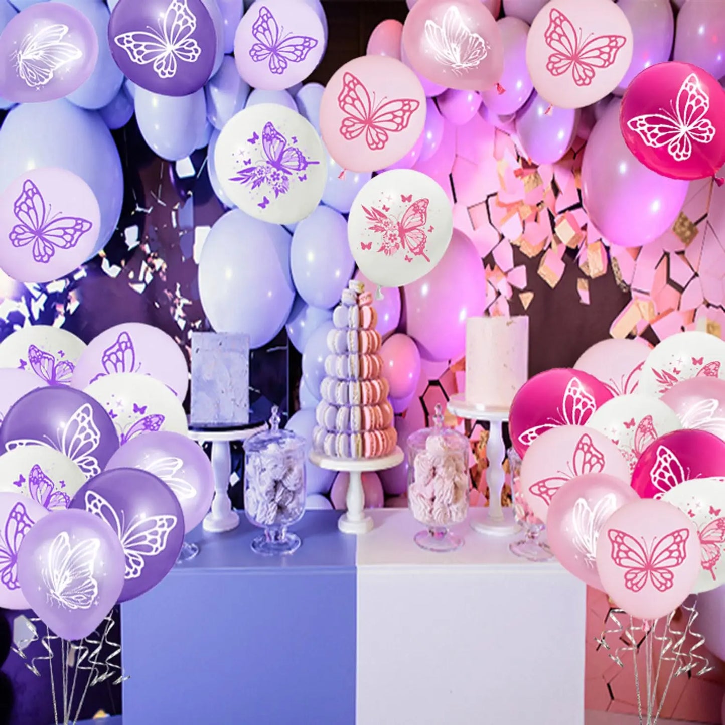 Butterfly Latex Balloons 12Inch Pink Purple Ballons For Girl Happy Birthday, Baby Shower, Wedding, Butterfly Party Decorations