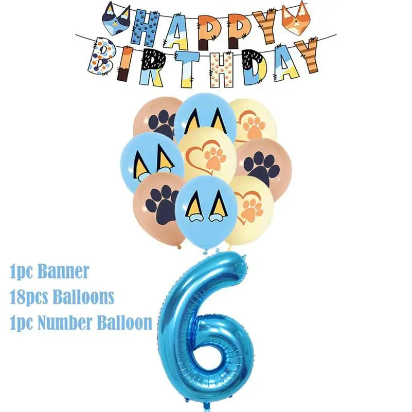 New Cartoon Dogs Birthday Party Decoration Full Set Kit Blue Dog Happy Birthday Plates Napkins Cups Tableware Supplies Kid Favor
