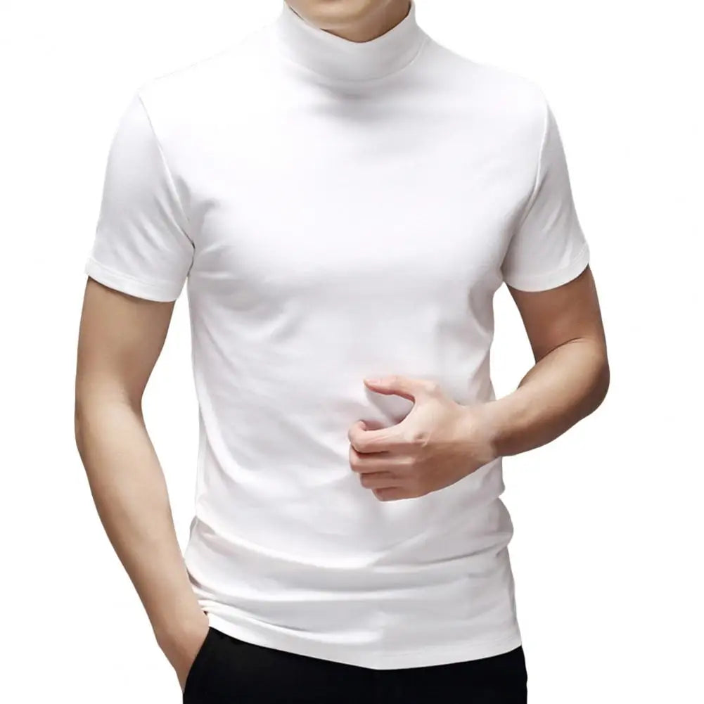 Men Summer Top Half High Collar Solid Color Soft Pullover Breathable Keep Cooling Casual Short Sleeves Summer T-shirt Clothing