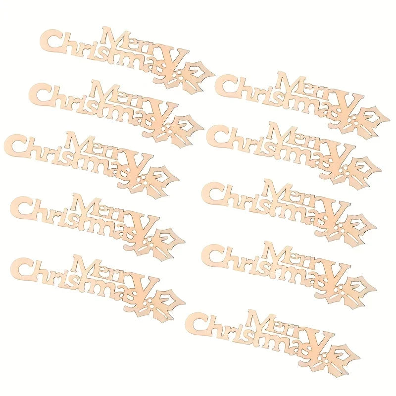 10/30pcs 9x2.5cm/3.54x0.98in Merry Christmas Hanging Ornament Wooden Letter Christmas Crafts For Home Xmas New Year Decoration