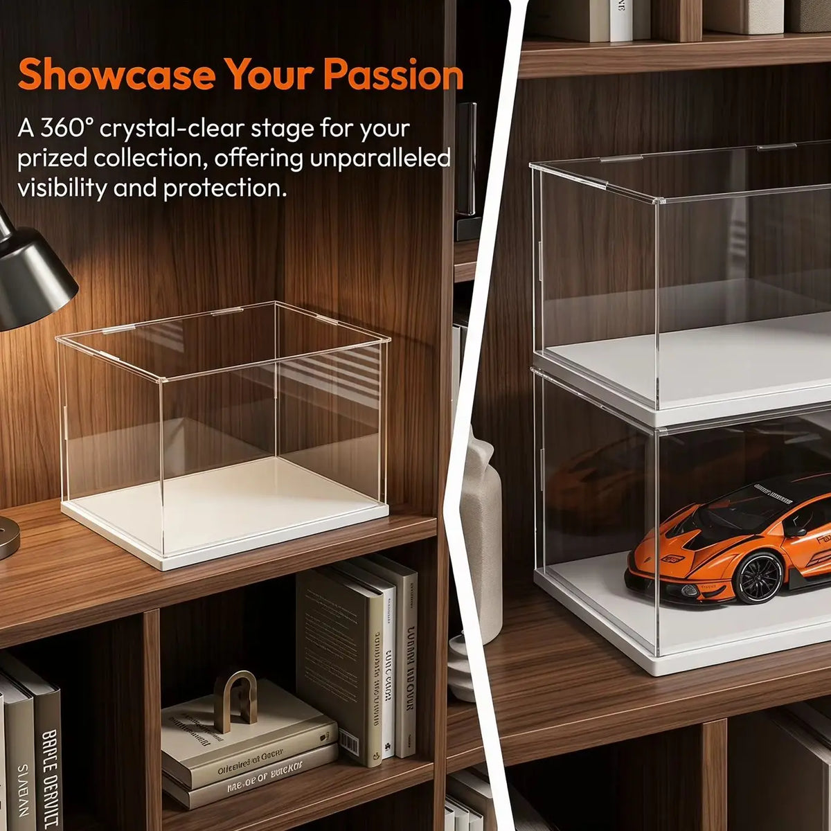 1pc Clear White Base Acrylic Display Box Dustproof Storage Display Cabinet, Suitable for Car Models/Toys/Collectibles
