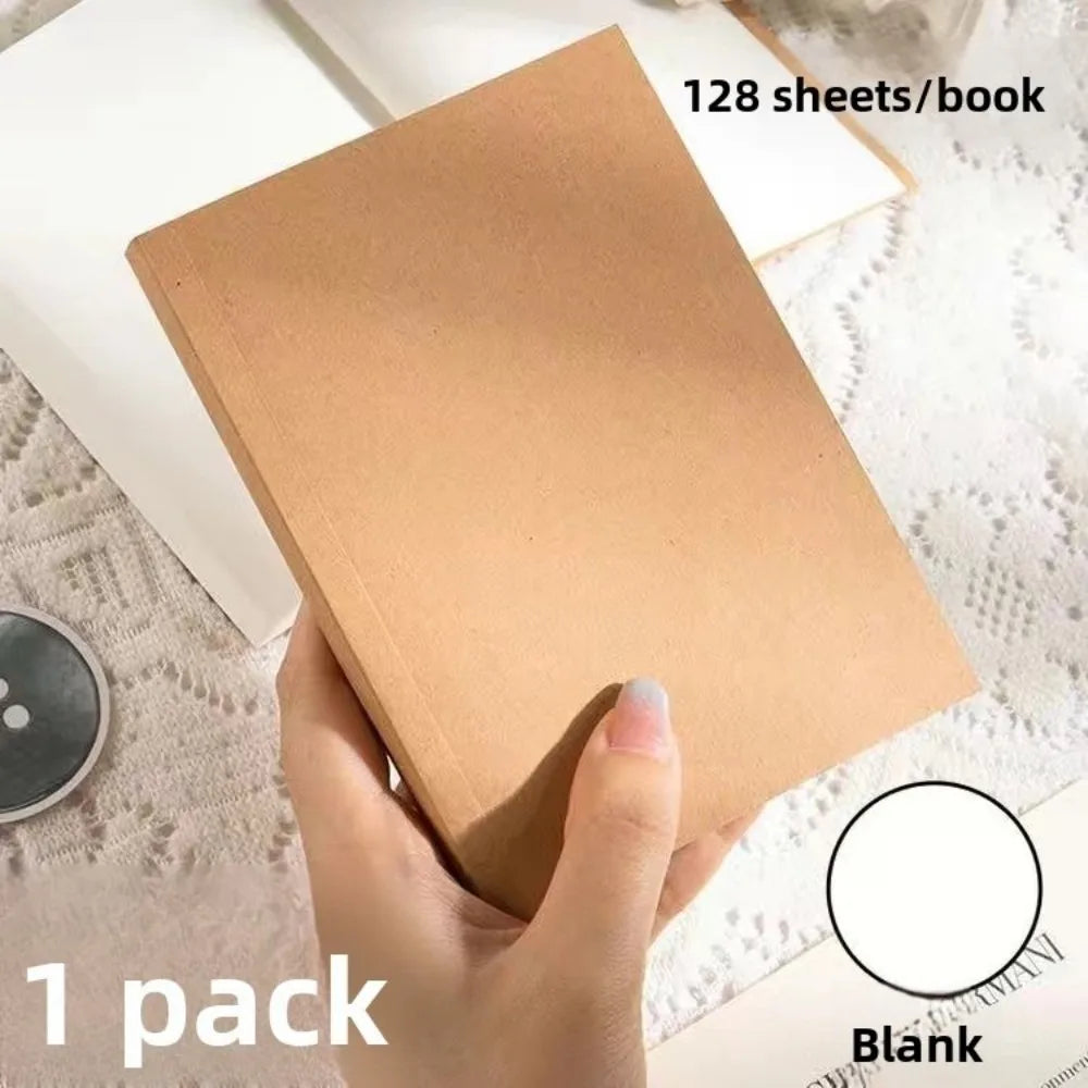 New Pocket A6 Notebook 256 Pages 128 Sheets Thickened Small Notepad Kraft Paper Cover Line Blank Grid Note Book