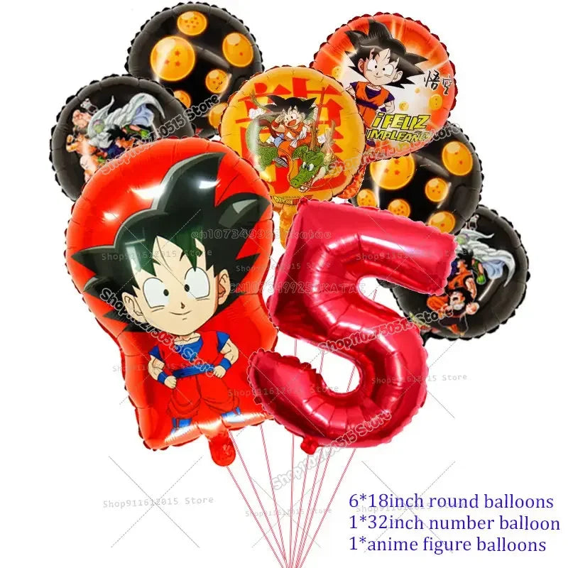 Dragons Ball Boy Birthday Balloon Decoration Son Goku Kids Party Supplies Number Ballons Anime Cartoon Foil Round Balloons