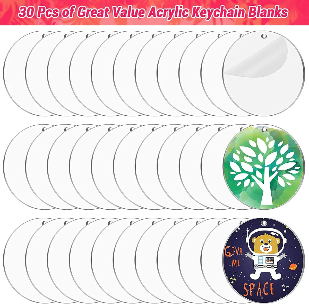 Clear Round Acrylic Ornament Blanks,Acrylic Circle Disc with Hole for Vinyl,Christmas Decor,Engraving,Painting and DIY Crafting
