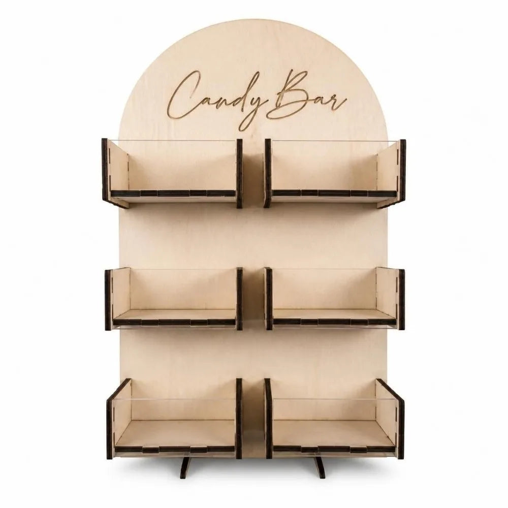 4/6Grids Candy Display Stand Wood Desktop Rack Candy Bar Stand Holder Easy Install Detachable Dessert Snack Display Box