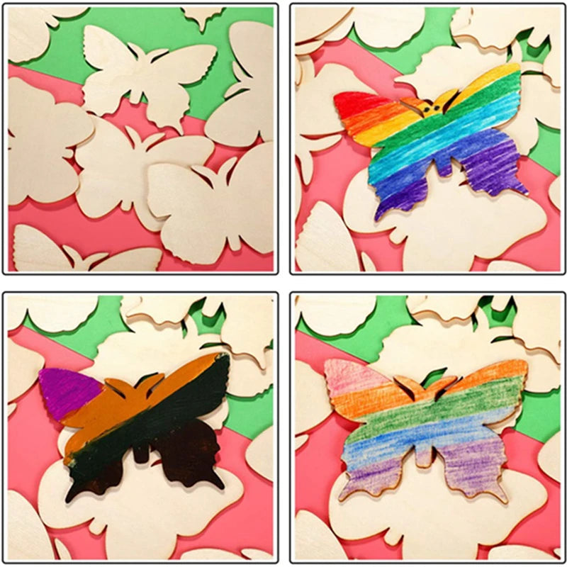 10pcs Butterfly Flower DIY Painting Wooden Crafts Wood Slices Ornaments For Birthday Wedding Party Table Decoration Kids Crafts