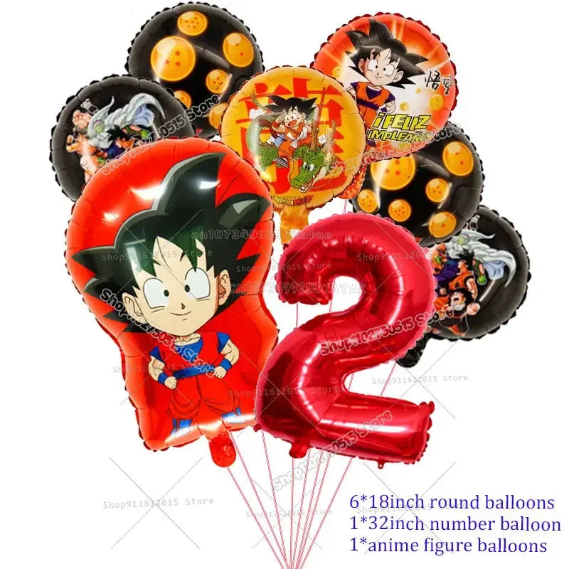 Dragons Ball Boy Birthday Balloon Decoration Son Goku Kids Party Supplies Number Ballons Anime Cartoon Foil Round Balloons