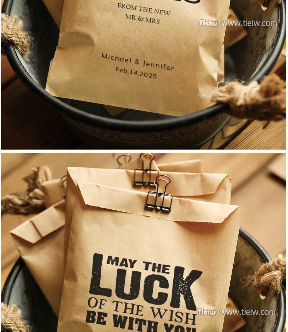 50PCS Personalized Wedding Favor Bags Custom Name Date Lottery Game Kraft Paper Perfect for Weddings Engagements Bridal Showers